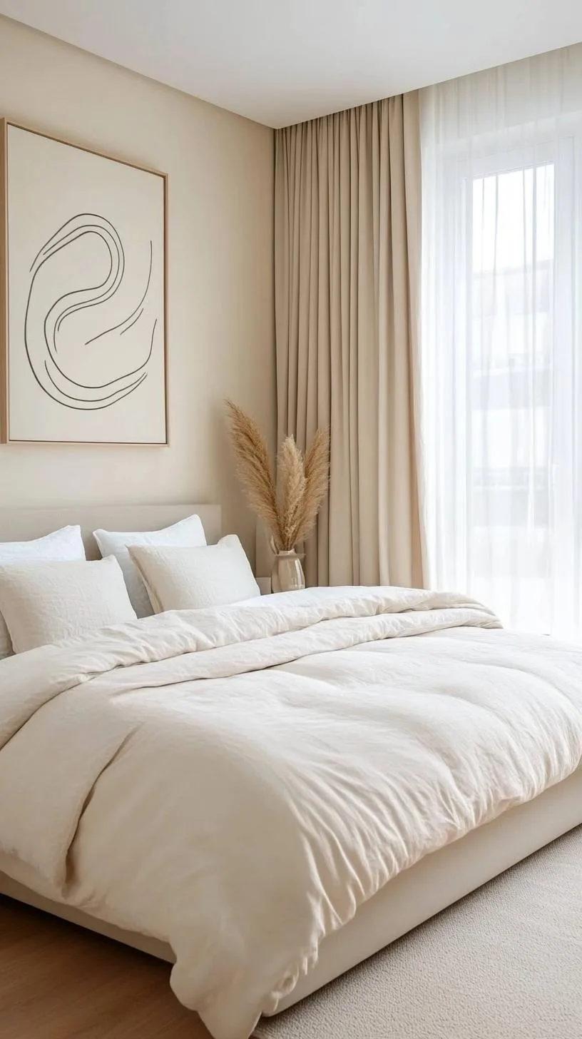 20 New Minimalist Bedroom Ideas to Inspire Your 2025 Refresh 111 19. Monotone Oasis: Embrace a single shade tonality across walls, sheets, and drapes-1