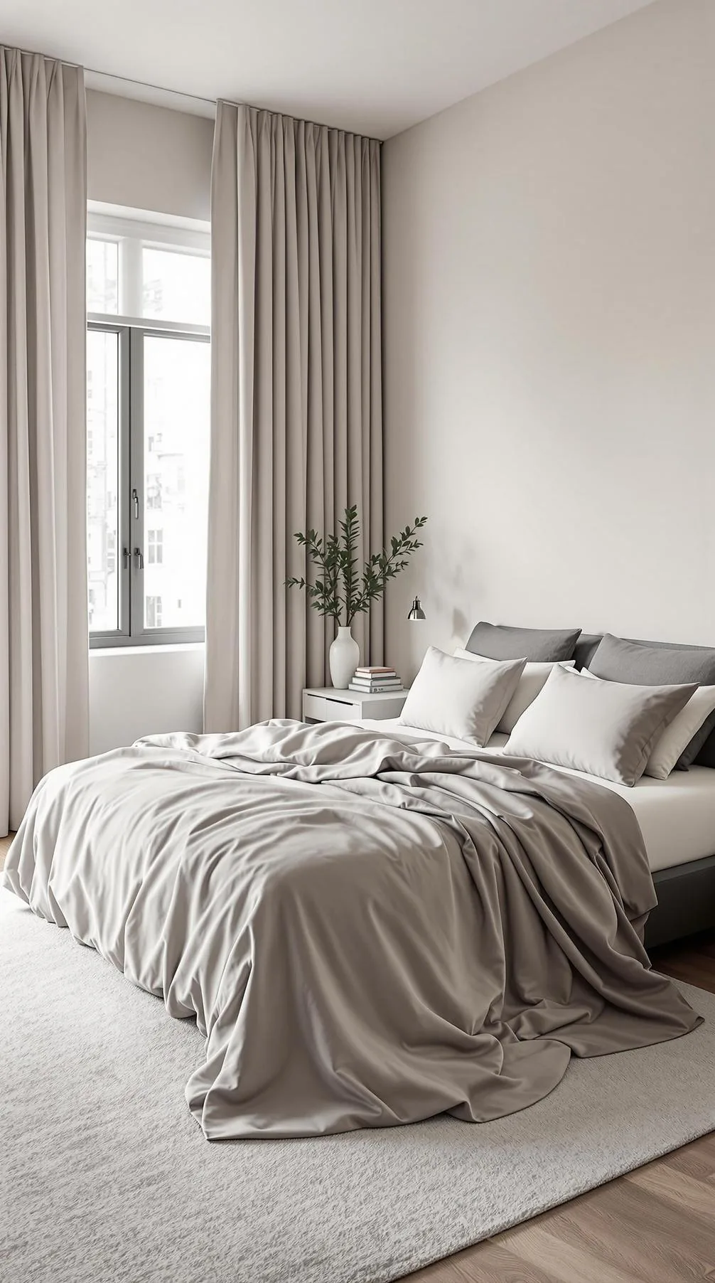 20 New Minimalist Bedroom Ideas to Inspire Your 2025 Refresh 112 19. Monotone Oasis: Embrace a single shade tonality across walls, sheets, and drapes-2