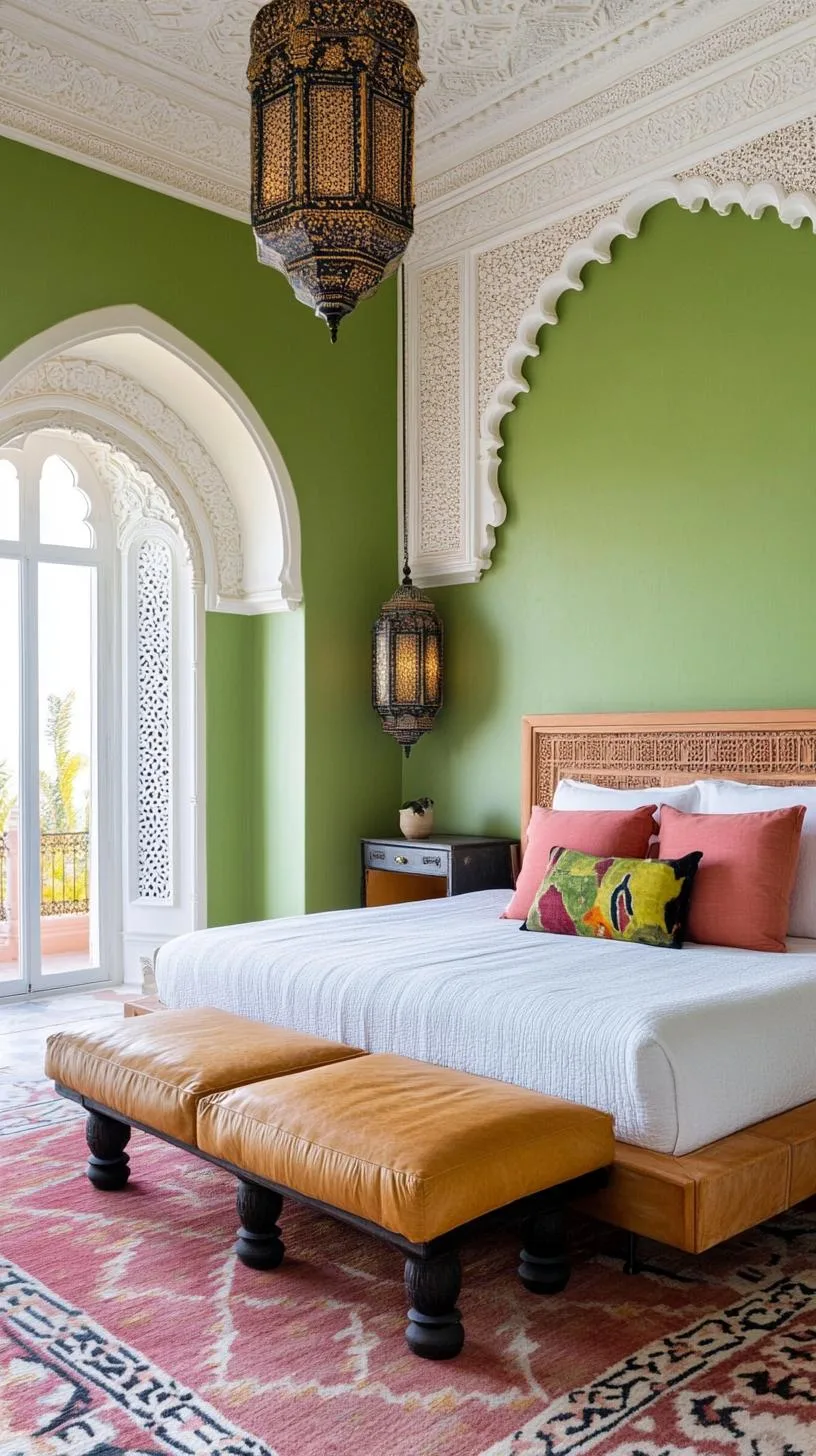 23 Stunning Olive Green Bedroom Ideas You'll Absolutely Love 207 23. Moroccan-Inspired Olive Green Bedroom with Lanterns and Beaded Details-1