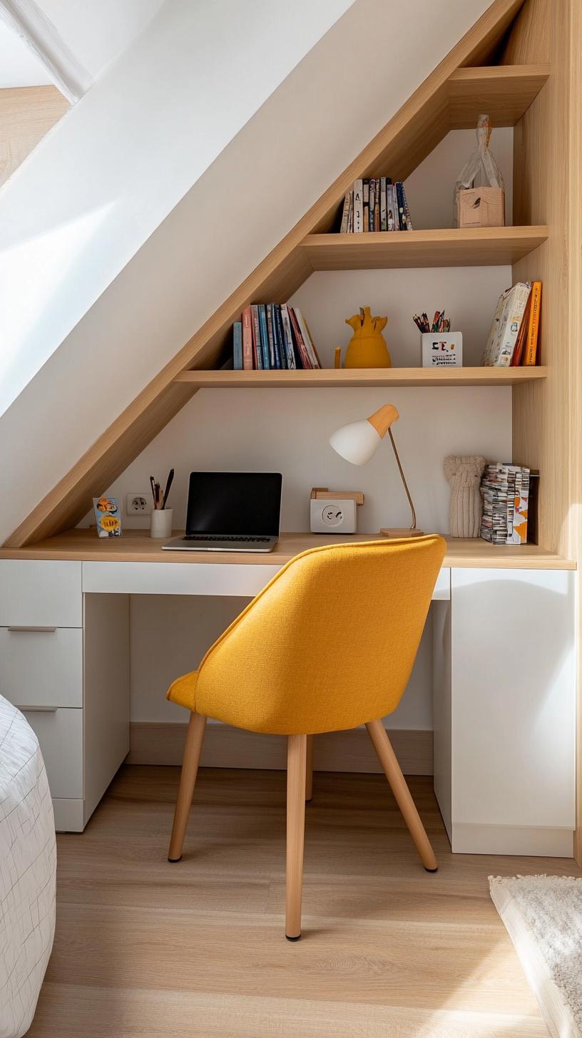 7. Multi-functional Desk & Shelves Combo: A sleek L-shaped desk integrated with overhead and under-desk shelving-2