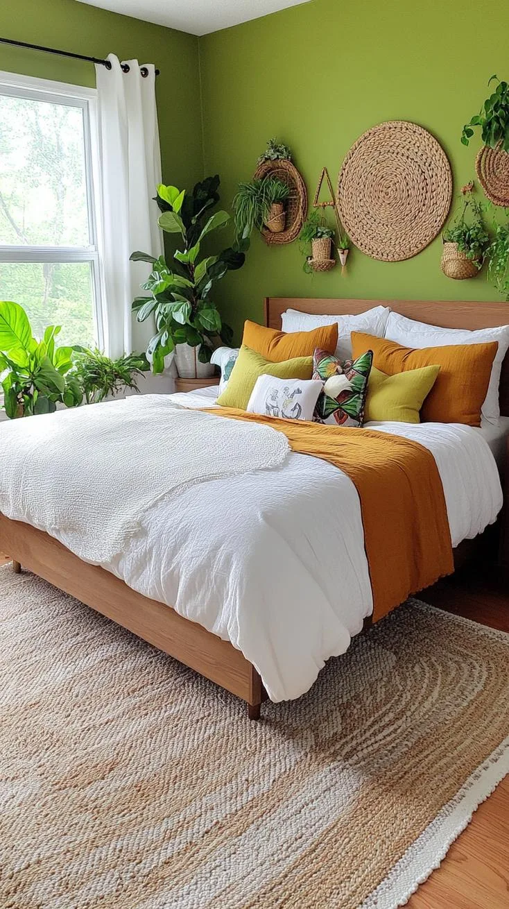 21 Colorful Boho Bedroom Ideas for a Whimsical Hippie Vibe 44 15. Mystical Woodland Vibes: Envelop your room in fern greens and toasty browns with fairy accessories-2