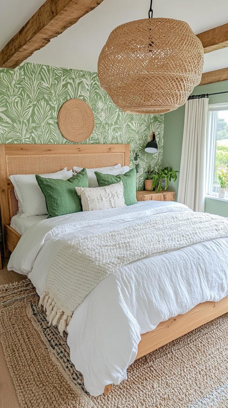 22. Nature-infused space featuring sage green wallpaper with botanical motifs-1