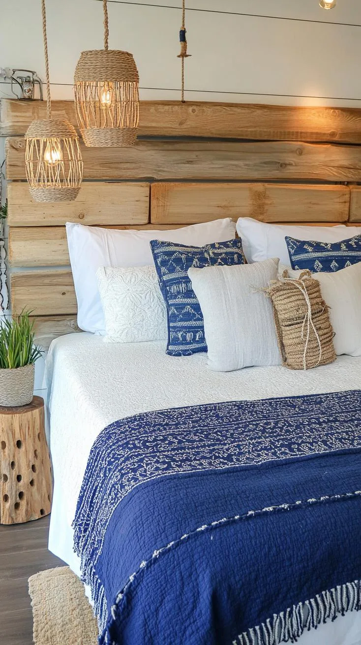 3. Ocean Escape: Seamlessly incorporate sea glass blues with driftwood-inspired furniture and hanging lanterns-1