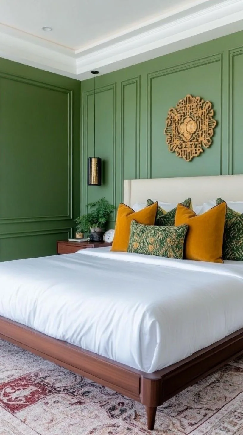 23 Stunning Olive Green Bedroom Ideas You'll Absolutely Love 134 15. Olive Green Art Deco Bedroom with Intricate Metalwork and Bold Accents-2