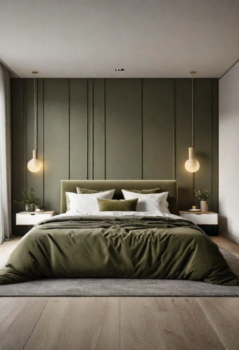23 Stunning Olive Green Bedroom Ideas You'll Absolutely Love 123 14. Olive Green Scandinavian Bedroom with Soft Neutrals and Natural Light-0