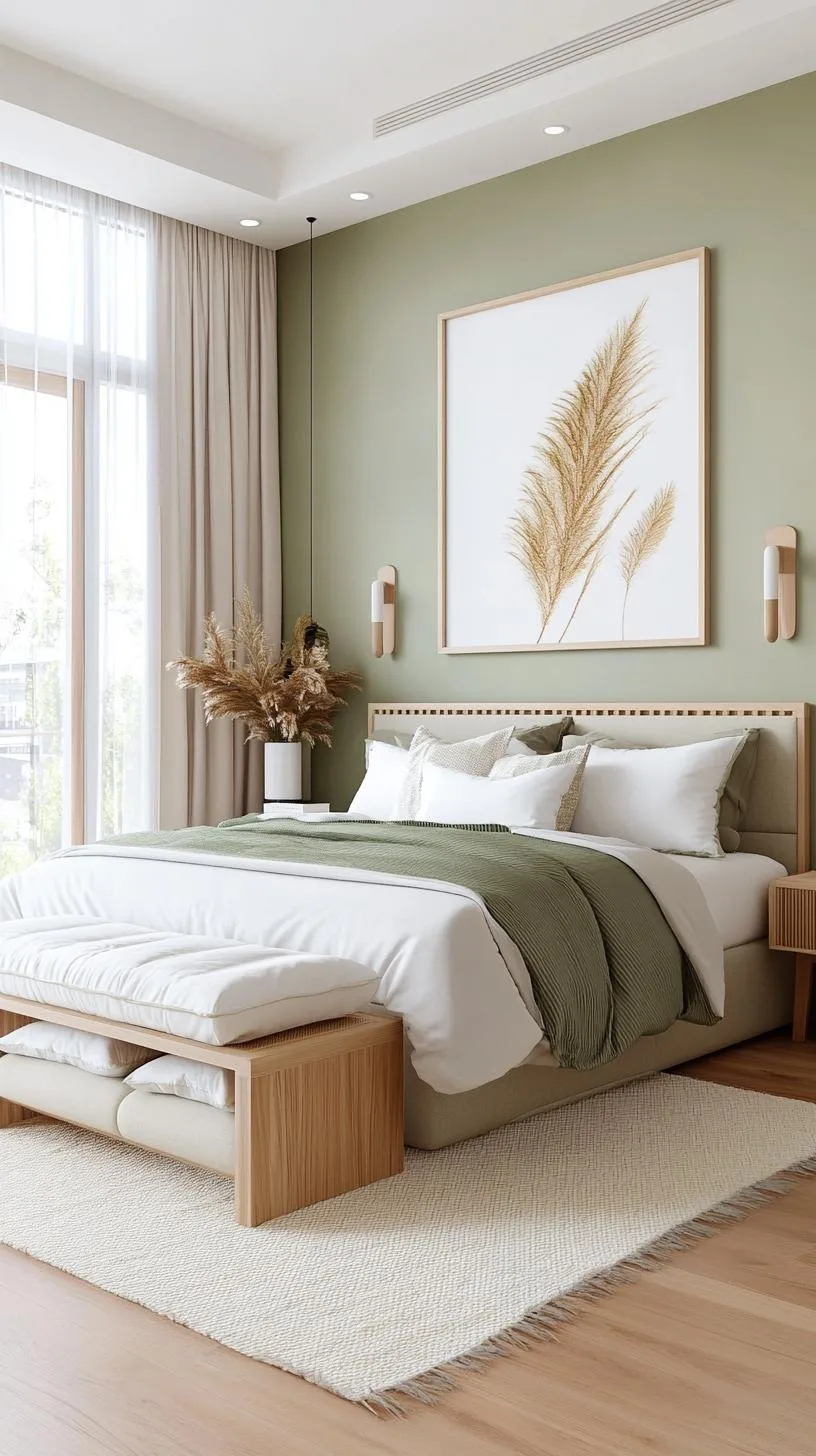 23 Stunning Olive Green Bedroom Ideas You'll Absolutely Love 131 14. Olive Green Scandinavian Bedroom with Soft Neutrals and Natural Light-2