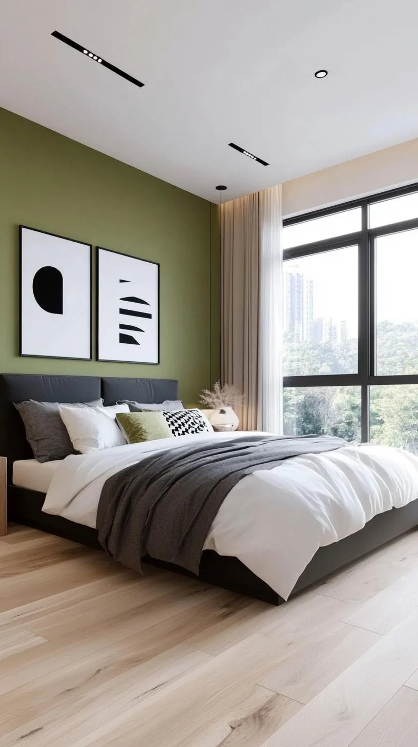 23 Stunning Olive Green Bedroom Ideas You'll Absolutely Love 177 20. Olive Green and Black Monochromatic Minimalist Bedroom-0