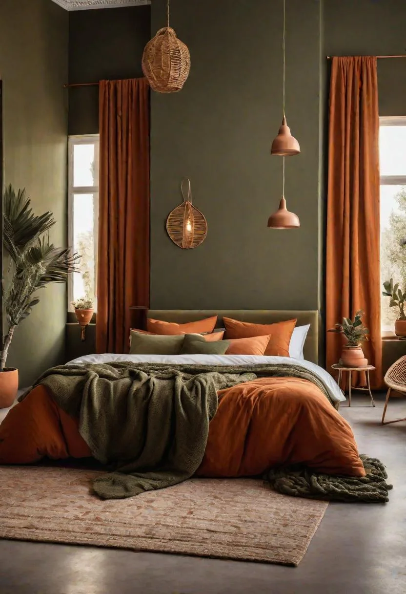 23 Stunning Olive Green Bedroom Ideas You'll Absolutely Love 95 11. Olive Green and Terracotta Mediterranean Style Bedroom-0