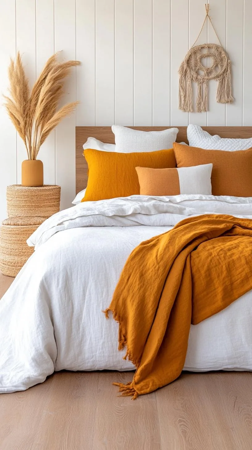 4. Opt for a desert oasis color palette with terracotta, mustard, and sandy beige combined with soft cotton bedding-2