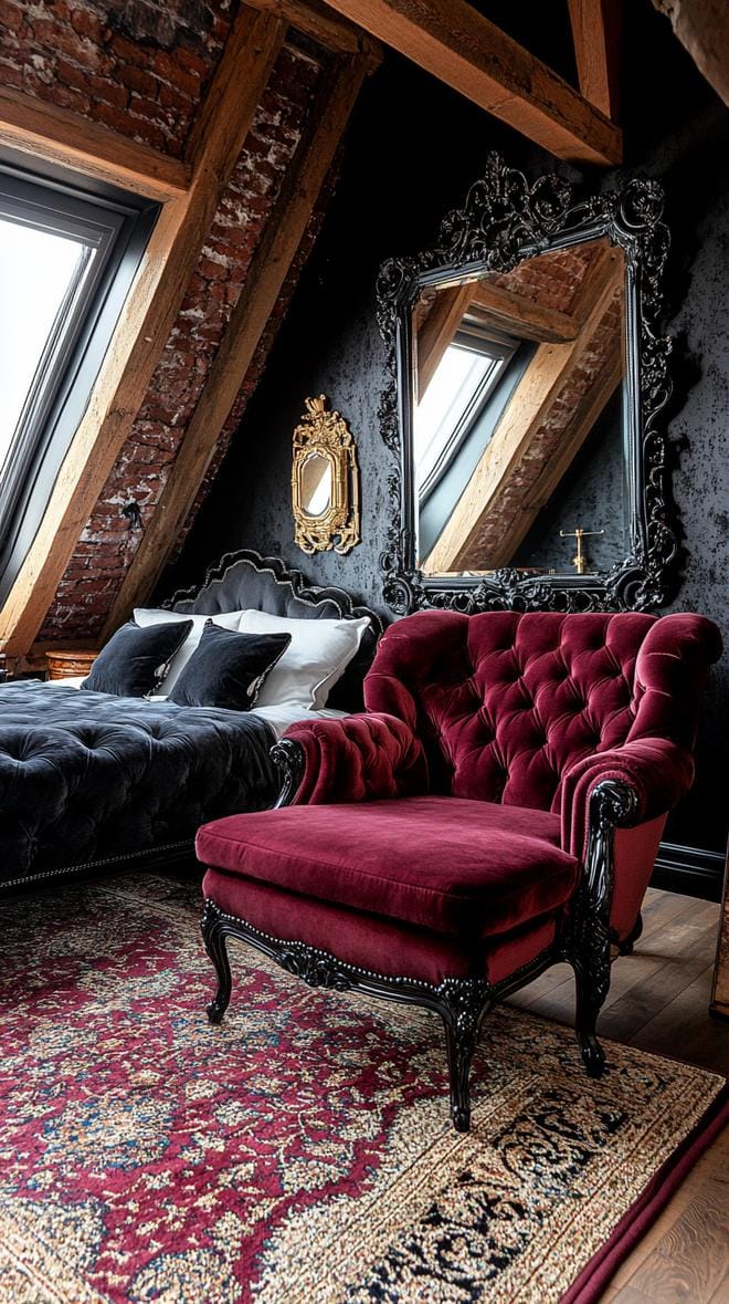 15. Opt for a vintage glam space with ornate mirrors, velvet tufted furniture, and rich jewel tones-0