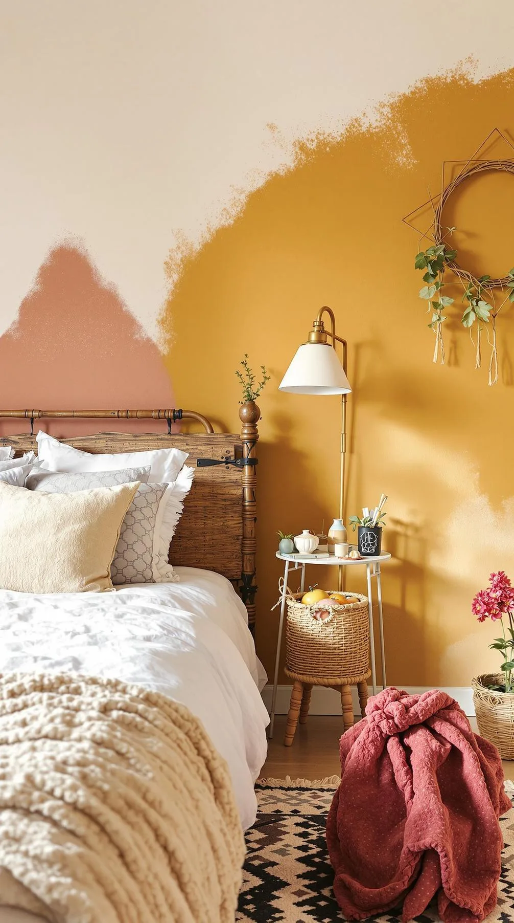 15. Painted Accent Wall: Add vibrancy with a painted wall in sunwashed hues like sienna or mustard to off-balance neutral tones-2