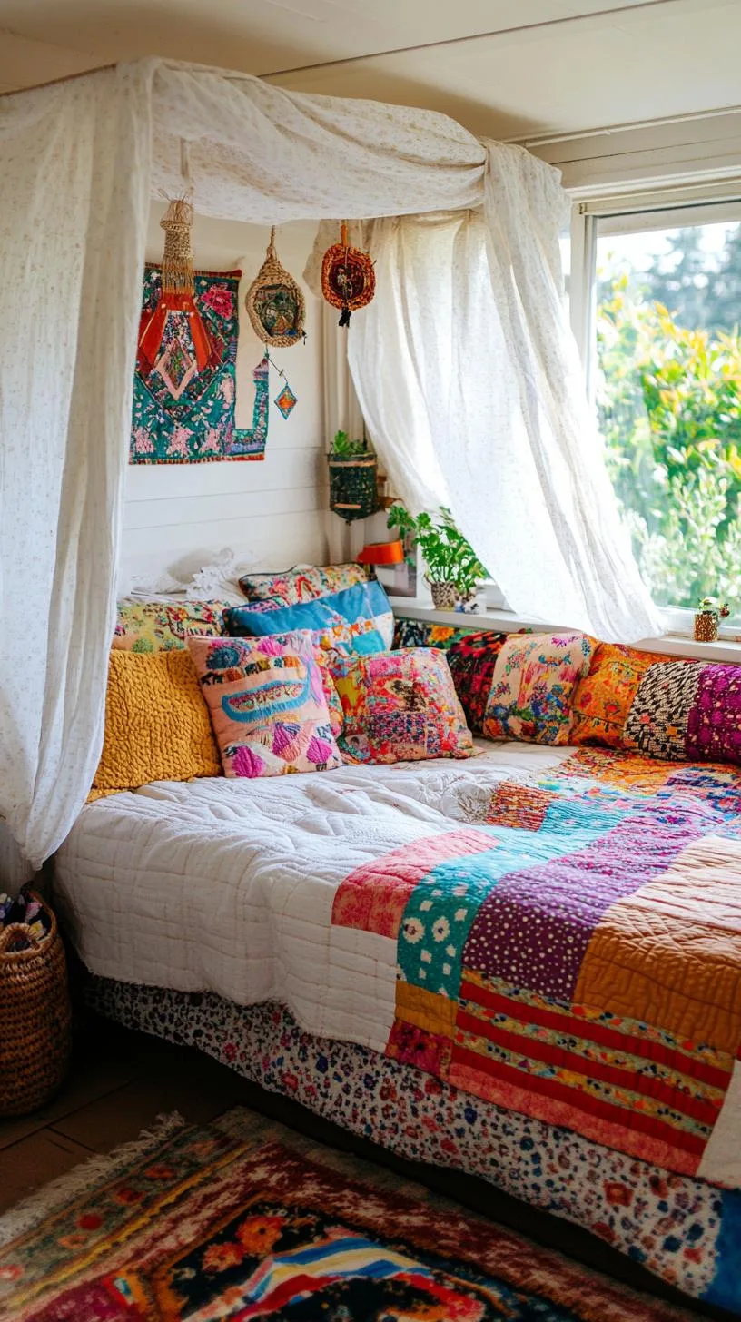 20. Patchwork Décor Elements: Integrate elements like patchwork quilts or furniture with patchwork upholstery for a vintage bohemian mix-2