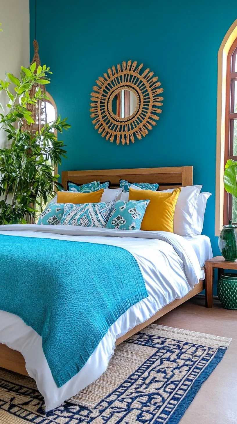 16. Peacock Palette: Pair peacock feather colors with emerald green plants and hand-painted ceramics-2