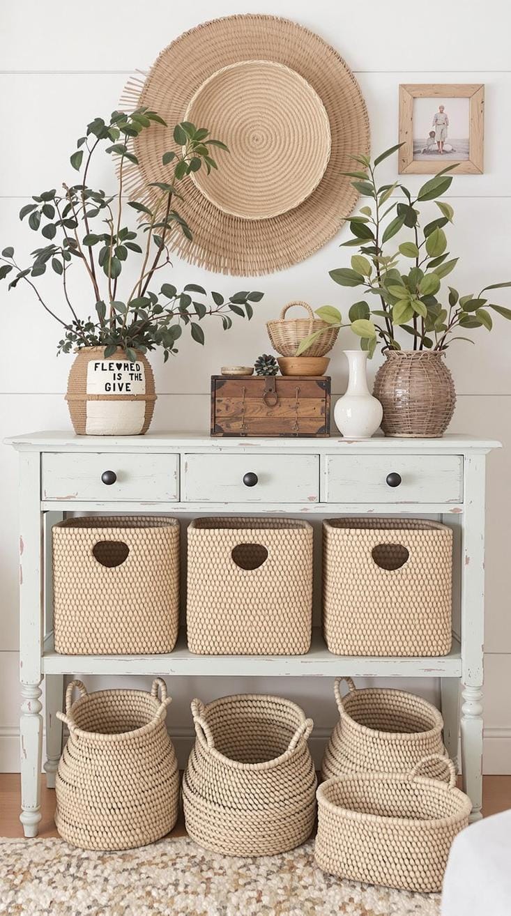 8. Reclaimed Retreat: Use second-hand furniture with distressed finishes, setting the stage with pastel walls and natural fiber baskets for storage-0