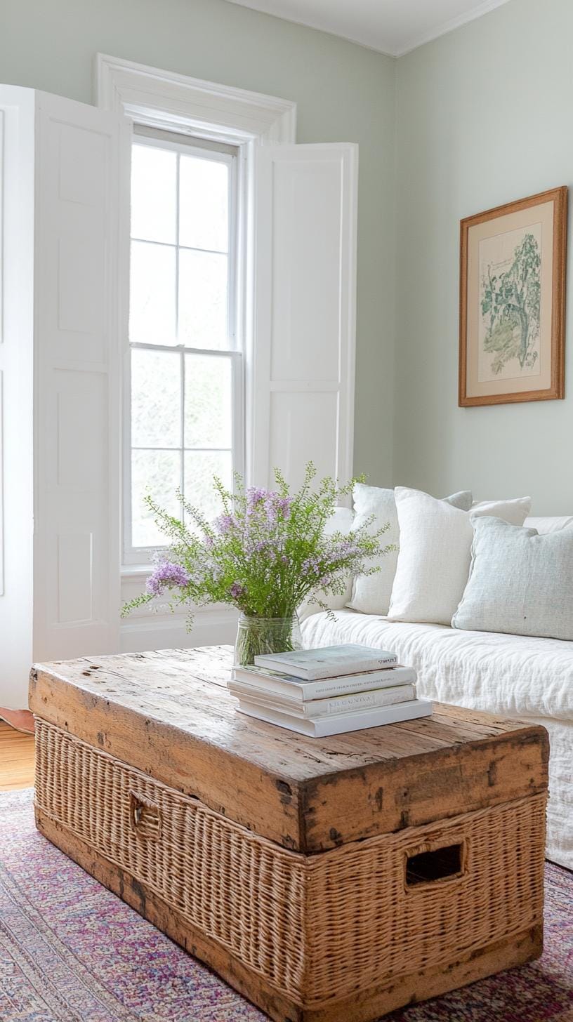 8. Reclaimed Retreat: Use second-hand furniture with distressed finishes, setting the stage with pastel walls and natural fiber baskets for storage-1