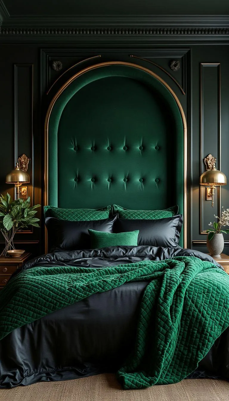 13. Regal Refinement: Implement black silk linens paired with emerald quilted throws for a royal touch-0