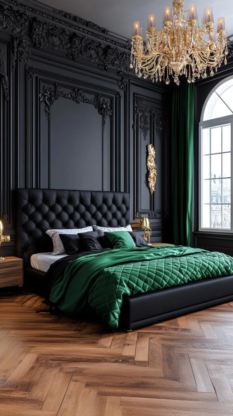 13. Regal Refinement: Implement black silk linens paired with emerald quilted throws for a royal touch-2