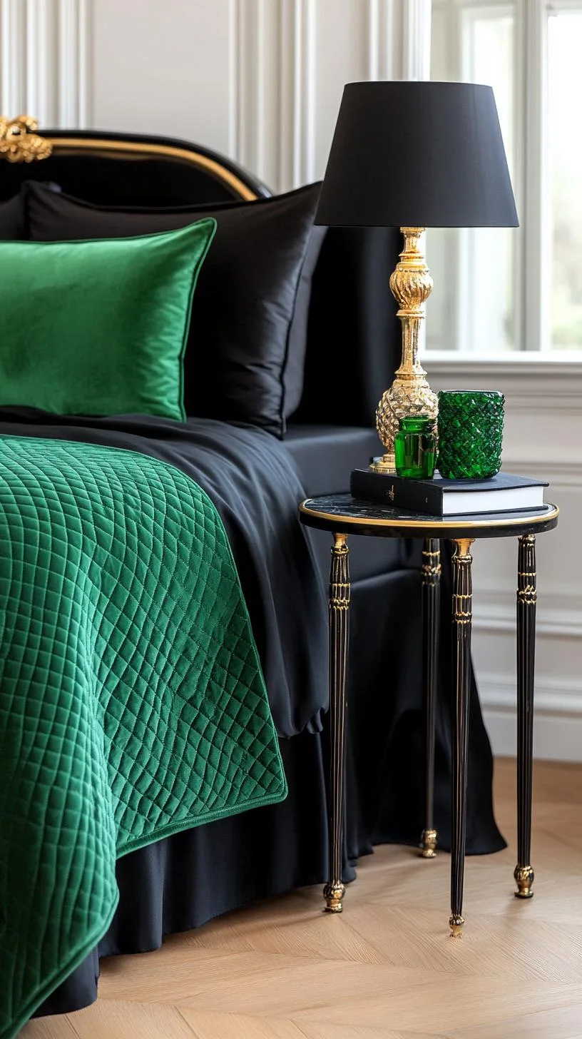 13. Regal Refinement: Implement black silk linens paired with emerald quilted throws for a royal touch-3