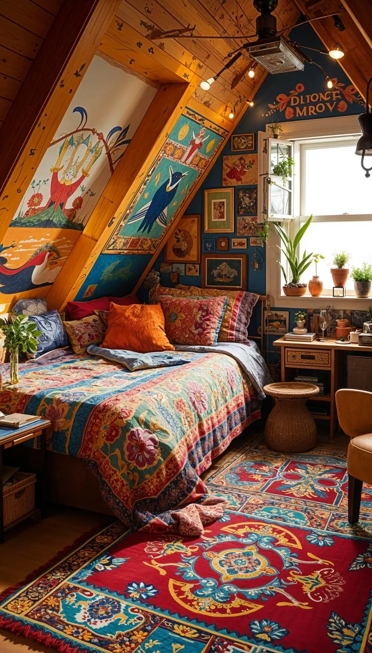12. Retro 70s Vibe with bold prints, vibrant colors, and vintage decor-2