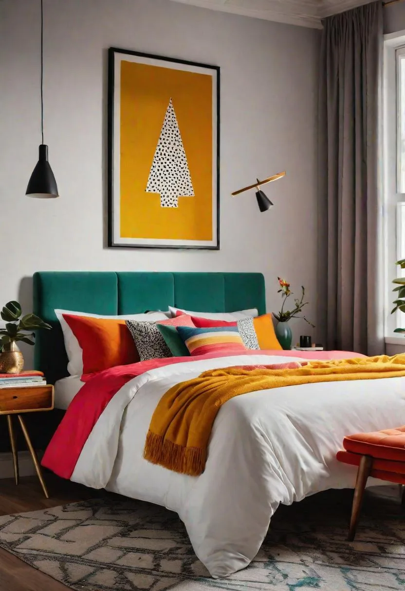 13. Retro modern with vibrant colors, bold prints, and mid-century pieces-1