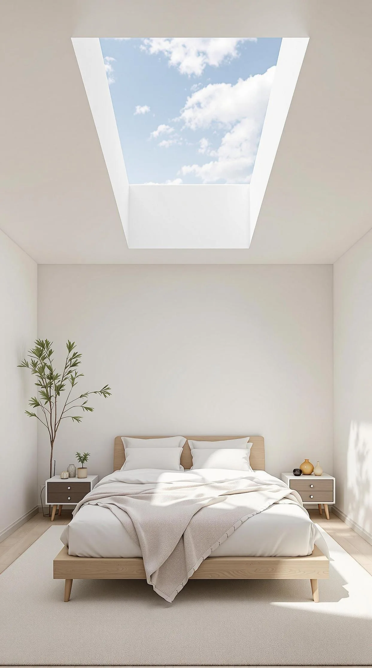 20 New Minimalist Bedroom Ideas to Inspire Your 2025 Refresh 92 16. Serene Skylight: Place a focus on natural light with minimal furnishings for an airy atmosphere-1