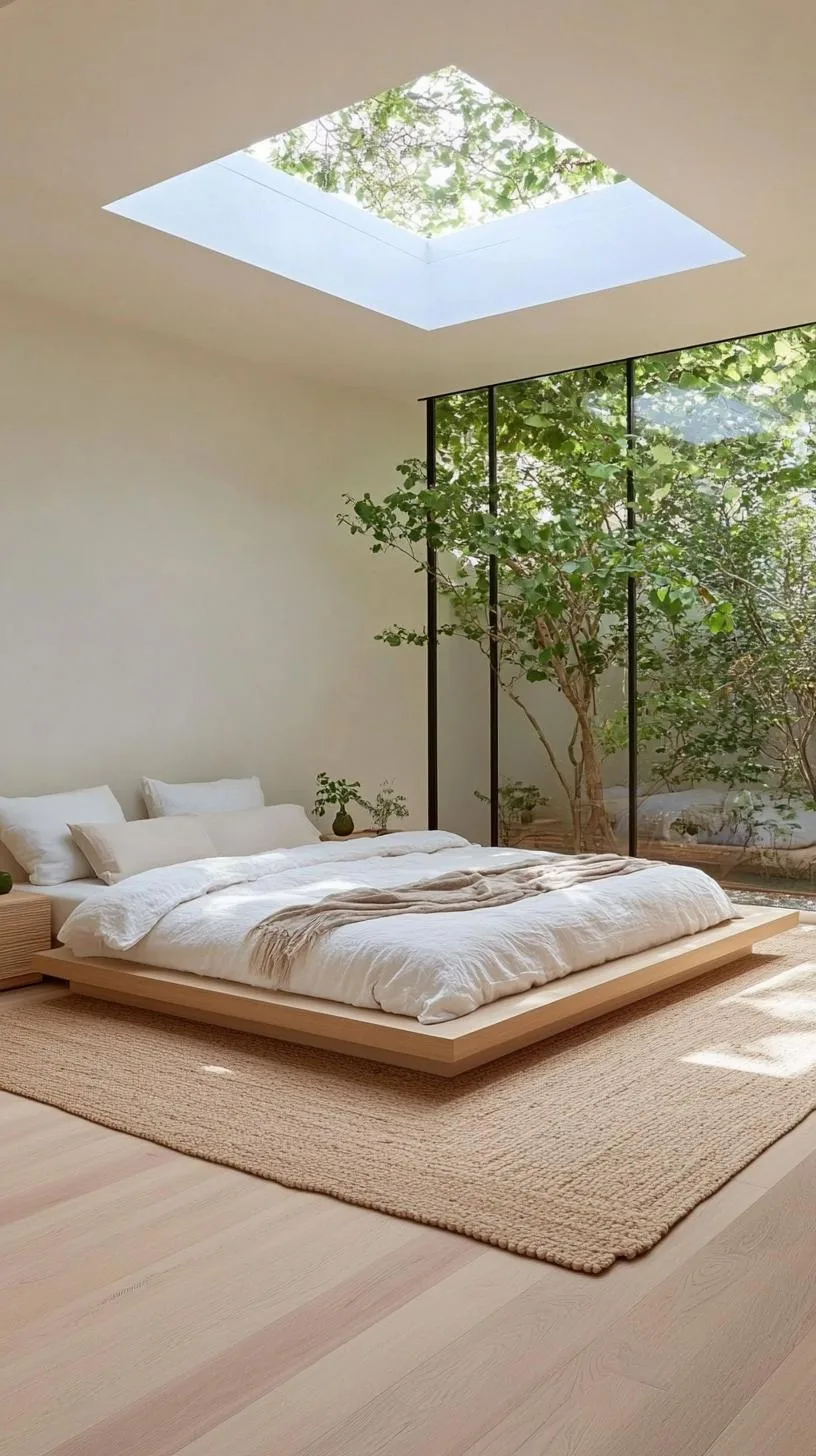 20 New Minimalist Bedroom Ideas to Inspire Your 2025 Refresh 97 16. Serene Skylight: Place a focus on natural light with minimal furnishings for an airy atmosphere-2