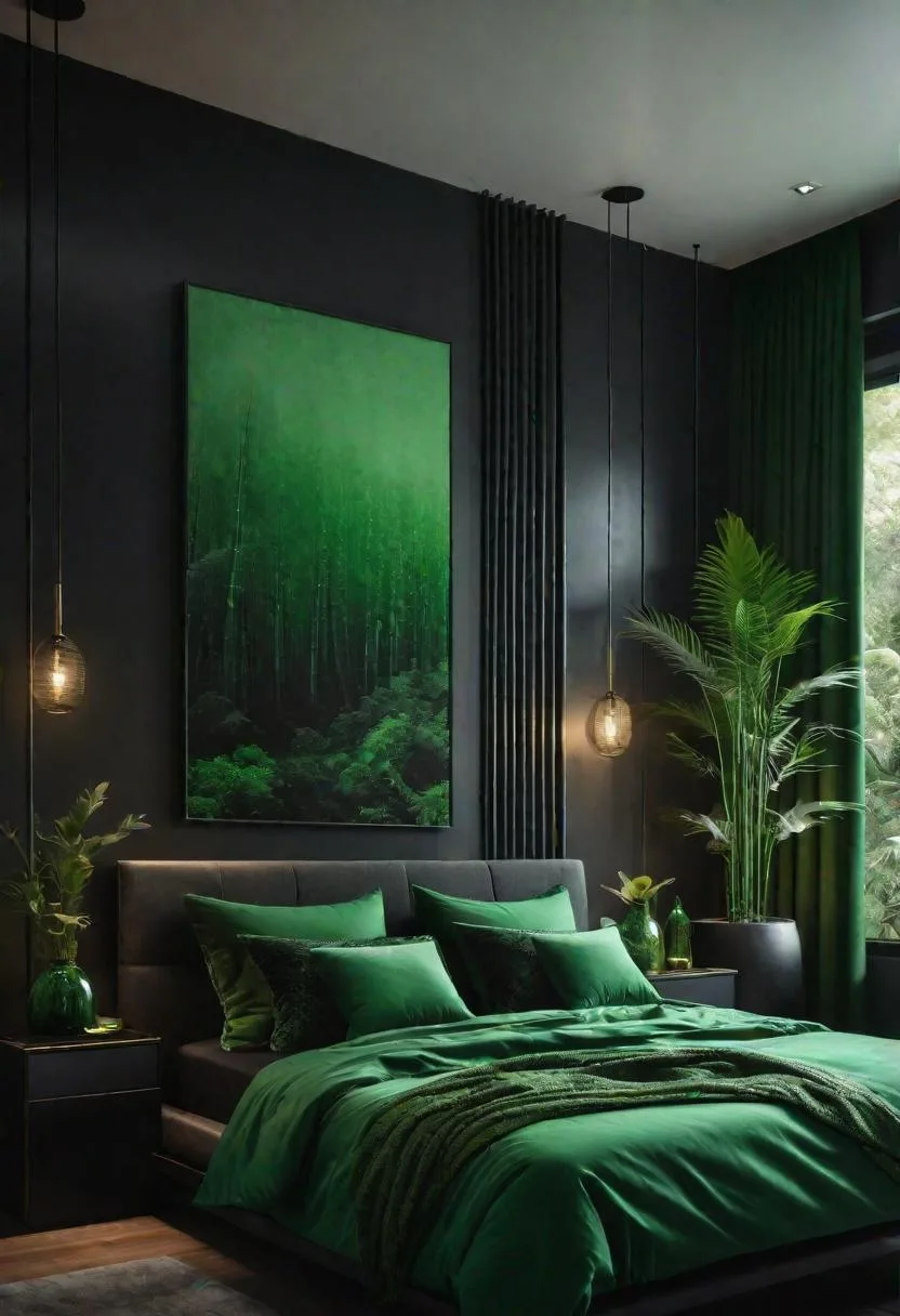 11. Serenity Suite: Utilize black bamboo furniture with jade green linens for calming energy-2