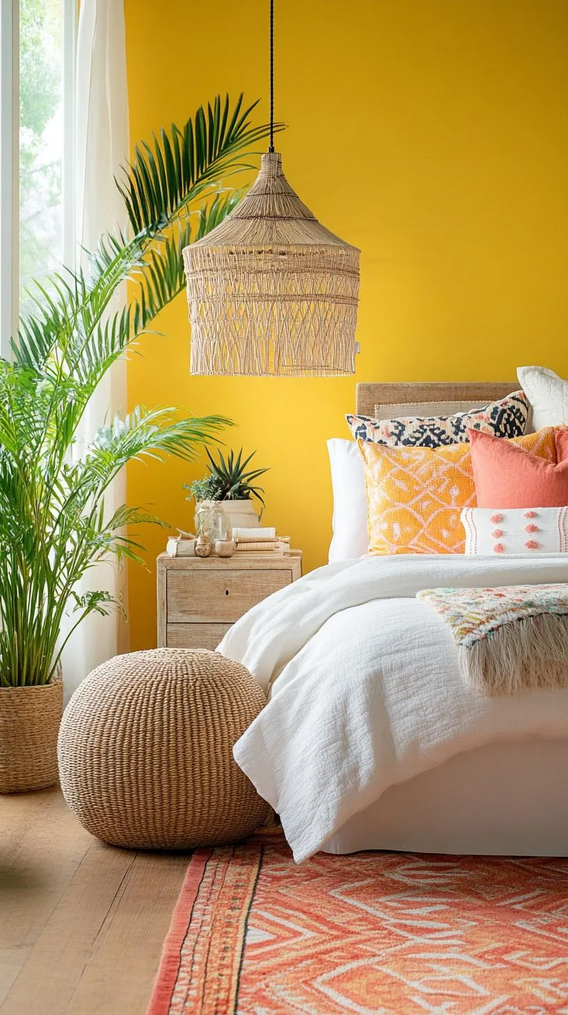 21 Colorful Boho Bedroom Ideas for a Whimsical Hippie Vibe 57 20. Southern Coast Adventure: Combine sunny yellows and deep corals with beachy elements and relaxed, fluid lines-1
