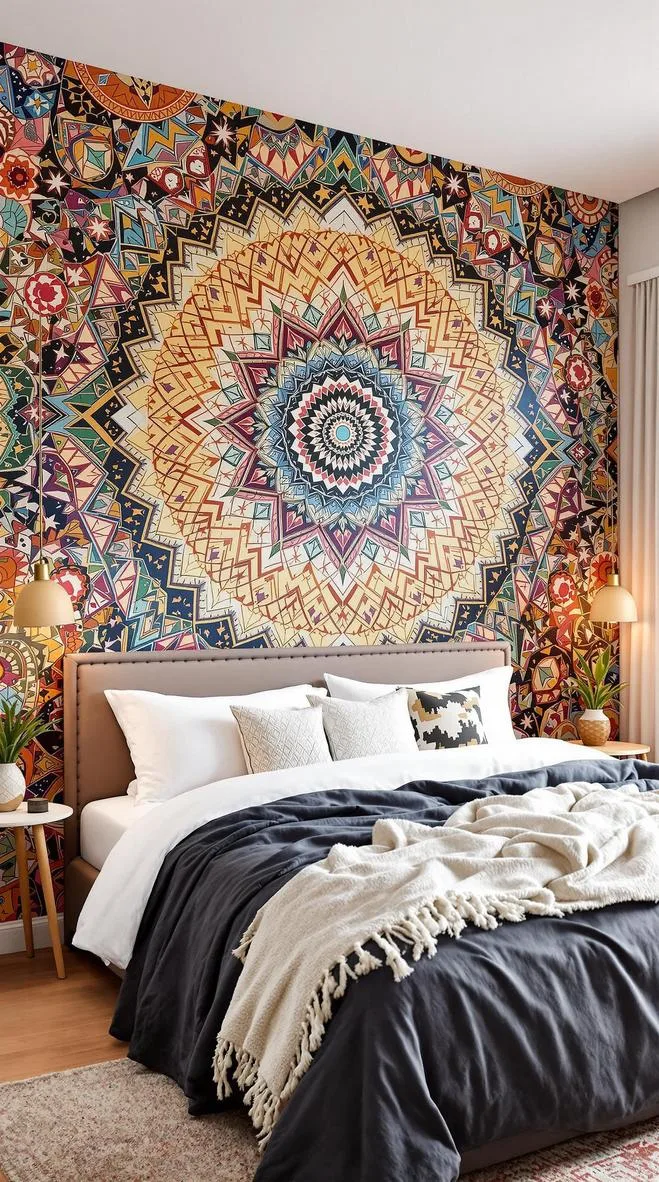 14. Tapestry Wall Mural: Choose a large colorful or neutral tapestry to fill a wall, acting as an intriguing centerpiece-0