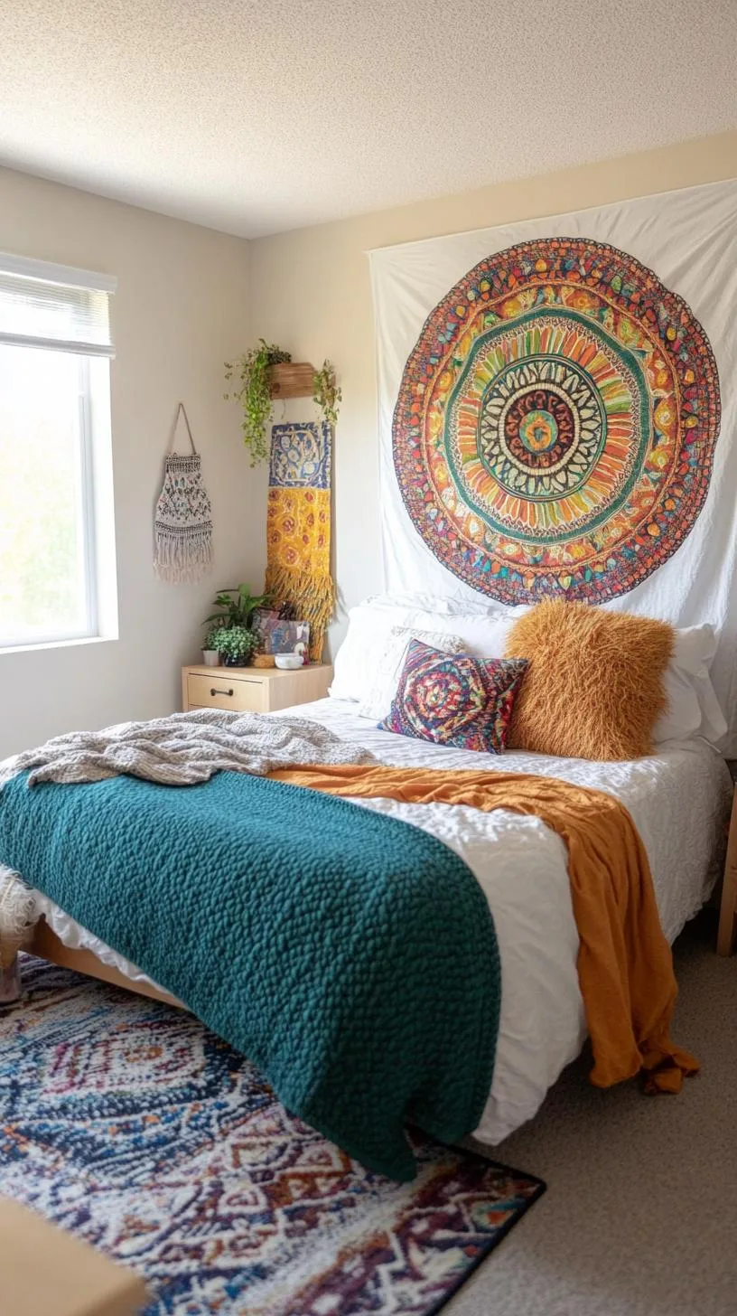 14. Tapestry Wall Mural: Choose a large colorful or neutral tapestry to fill a wall, acting as an intriguing centerpiece-2