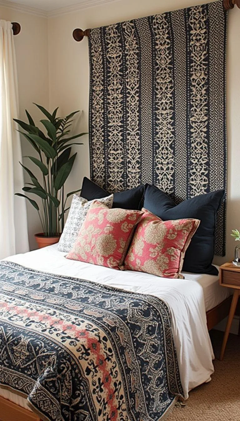 18. Textile Headboard: Transform the room’s aesthetic with a DIY textile headboard in an ikat or batik pattern-0