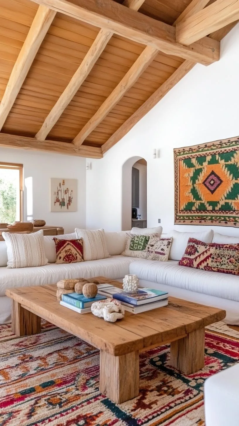 23 Unique Boho Farmhouse Living Room Ideas To Copy 56 18. Textured Tapestry: Use diverse material textures, like chipped-painted furniture with velvety soft furnishings and deeply textured ceramics-1