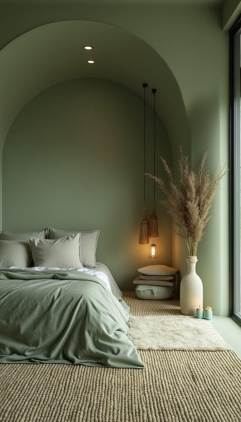 14. Tranquil zen meditation nook inside a sage green-themed bedroom-0