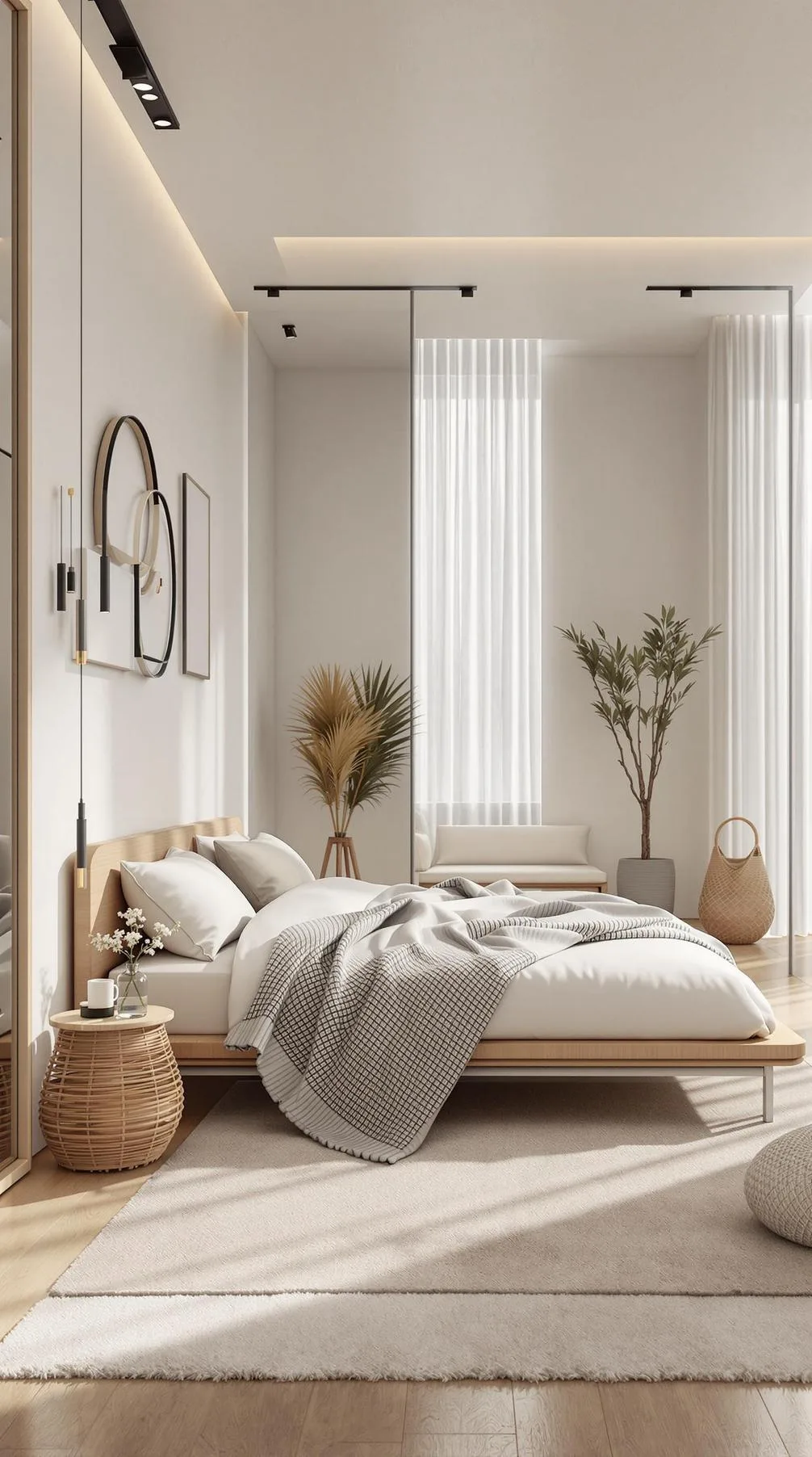 20 New Minimalist Bedroom Ideas to Inspire Your 2025 Refresh 58 10. Urban Chic: Use an all-white palette accented with warm, sustainable materials like bamboo-1