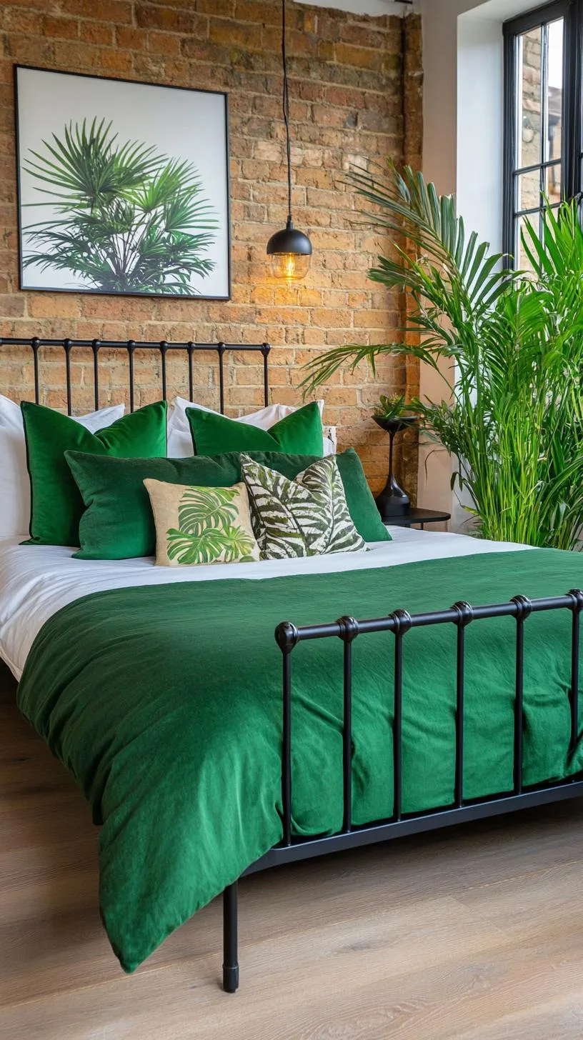 1. Urban Jungle Retreat: Combine lush green plants with black metal bed frames for an industrial-chic vibe-2