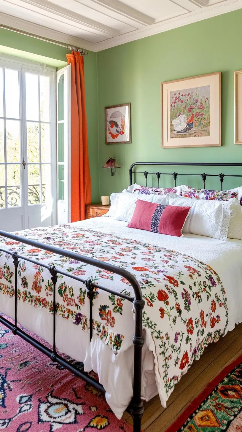 23 Stunning Olive Green Bedroom Ideas You'll Absolutely Love 187 21. Vintage French Olive Green Bedroom with Elegant Iron Bedframes and Floral Patterns-0