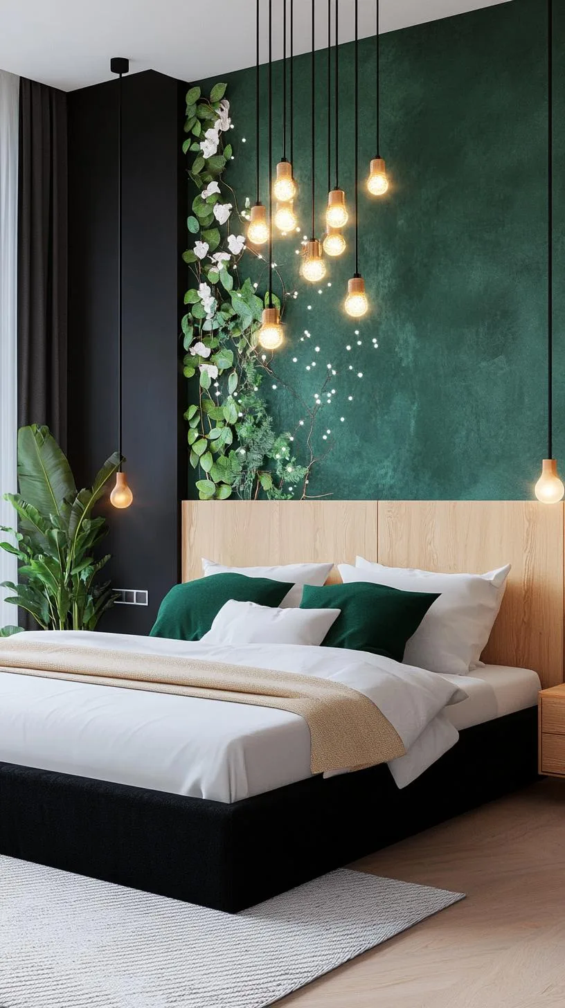 14. Whimsical Wilderness: Include fairy lights and green murals of enchanted forests with black furniture accents-2