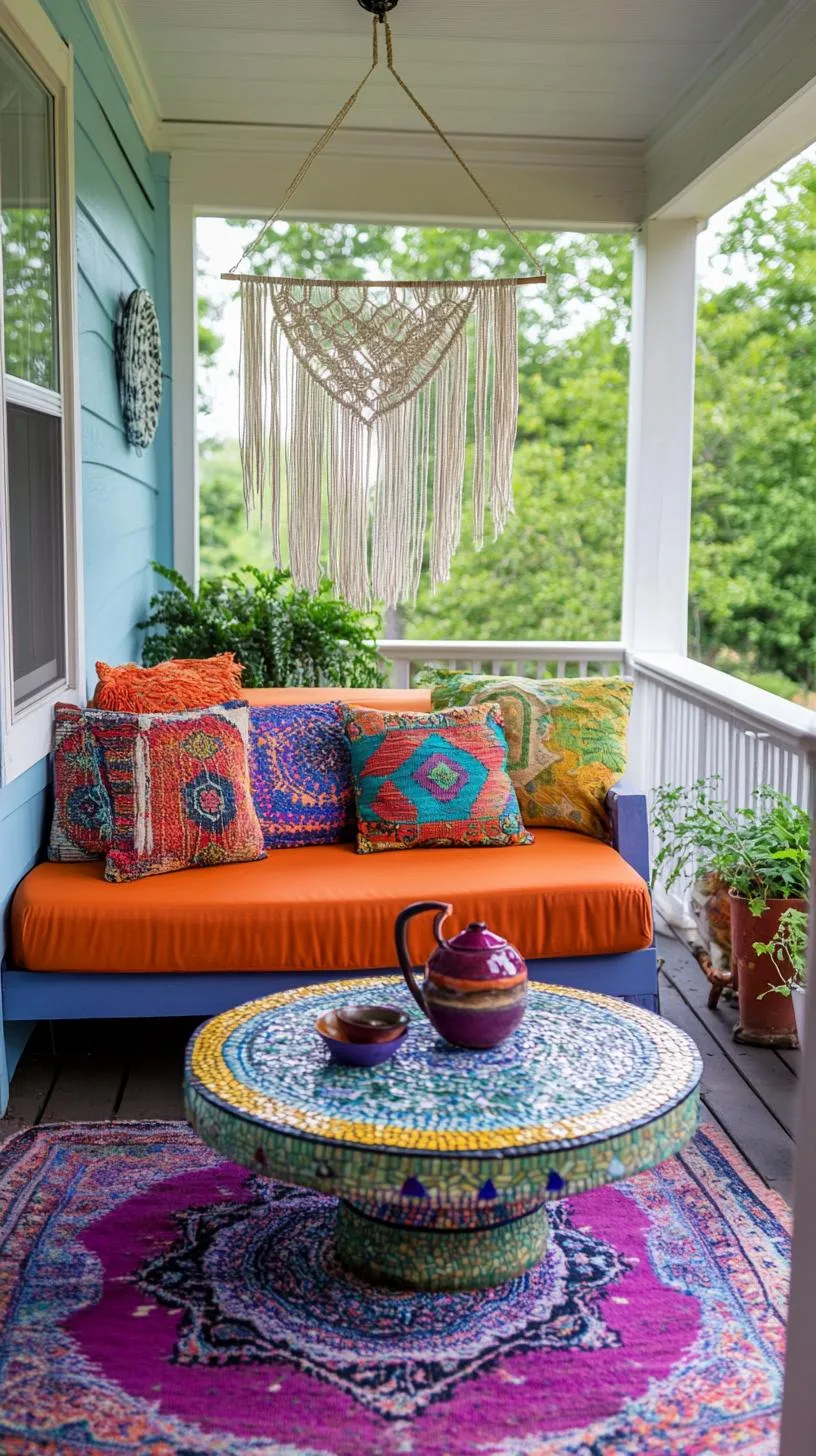 8. Bohemian sanctuary with macramé hangings, colorful floor cushions, and a mosaic table-0 8. Bohemian sanctuary with macramé hangings, colorful floor cushions, and a mosaic table-0