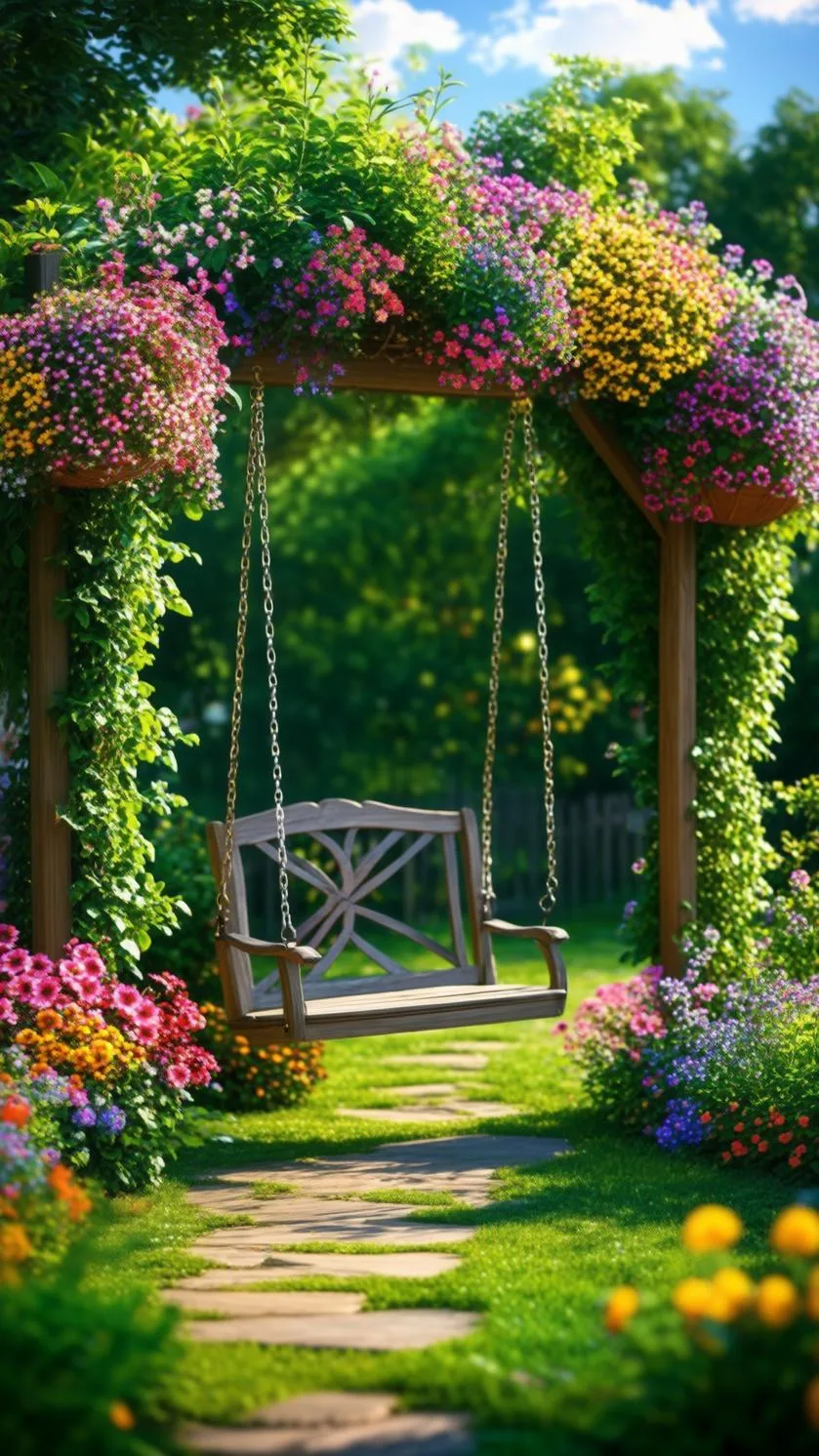 25 Unique Backyard Garden Ideas to Create Your Own Oasis 35 8. Charming Garden Swing Oasis-3