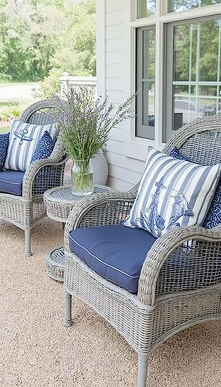 3. Coastal retreat featuring wicker furniture, nautical color palettes, and sand-colored gravel-0 3. Coastal retreat featuring wicker furniture, nautical color palettes, and sand-colored gravel-0