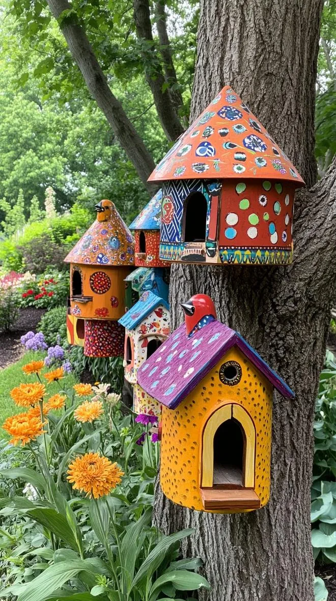 25 Unique Backyard Garden Ideas to Create Your Own Oasis 88 22. Colorful Birdhouse Haven-0