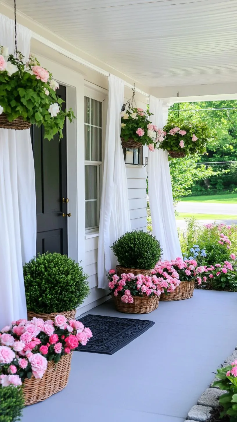 13. Cottage garden using floral drapes, wicker baskets, and rose topiary-1 13. Cottage garden using floral drapes, wicker baskets, and rose topiary-1