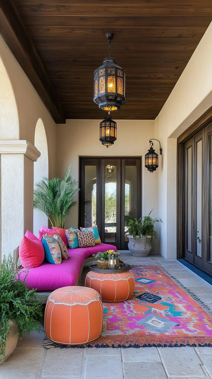 17. Moroccan desert ambiance with intricate lanterns, colorful mats, and ottomans-1 17. Moroccan desert ambiance with intricate lanterns, colorful mats, and ottomans-1