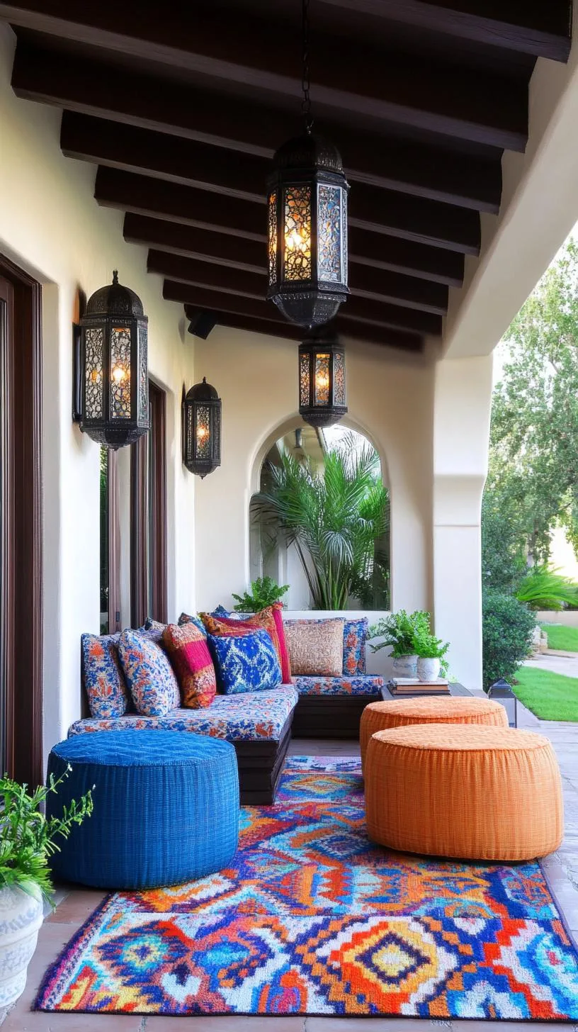 17. Moroccan desert ambiance with intricate lanterns, colorful mats, and ottomans-2 17. Moroccan desert ambiance with intricate lanterns, colorful mats, and ottomans-2