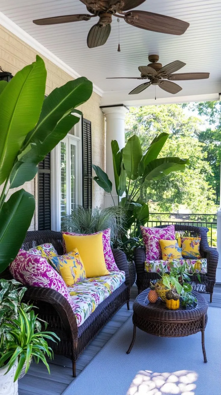 5. Tropical paradise with banana leaf plants, cane furniture, and colorful outdoor cushions-0 5. Tropical paradise with banana leaf plants, cane furniture, and colorful outdoor cushions-0