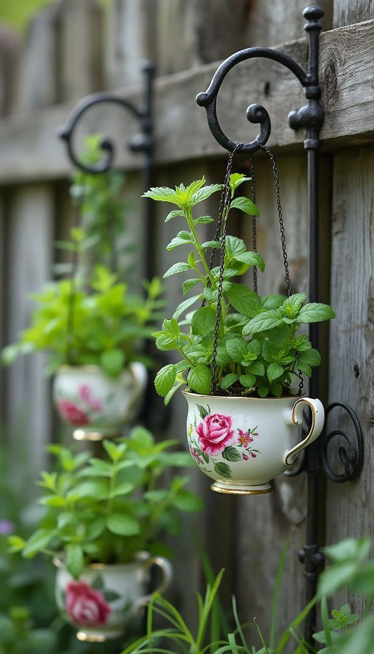 25 Unique Backyard Garden Ideas to Create Your Own Oasis 11 3. Unique Teacup Herb Garden Display-0