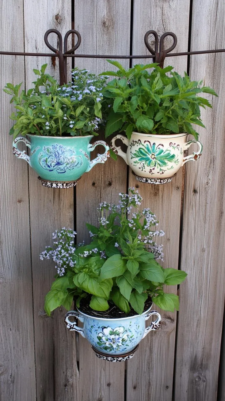 25 Unique Backyard Garden Ideas to Create Your Own Oasis 14 3. Unique Teacup Herb Garden Display-1