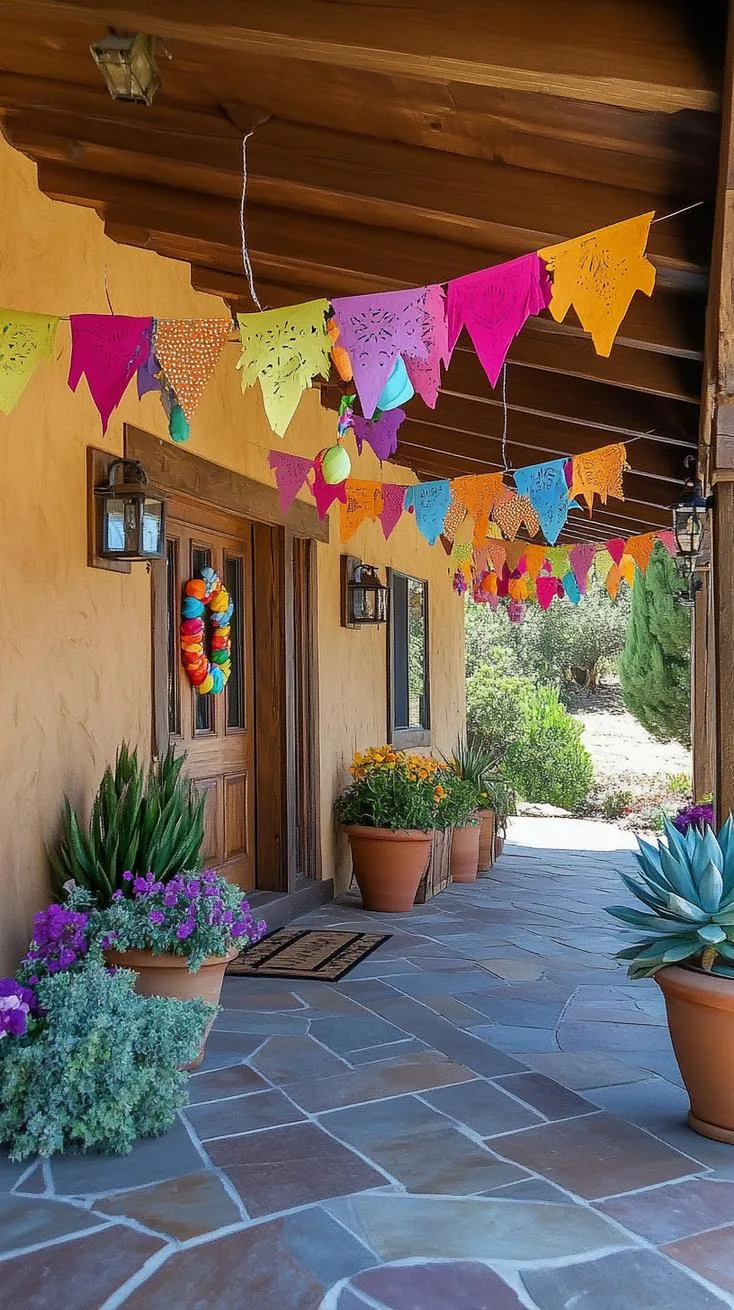 11. Vibrant fiesta with bright paper garlands, piñata shapes, and succulents-1 11. Vibrant fiesta with bright paper garlands, piñata shapes, and succulents-1