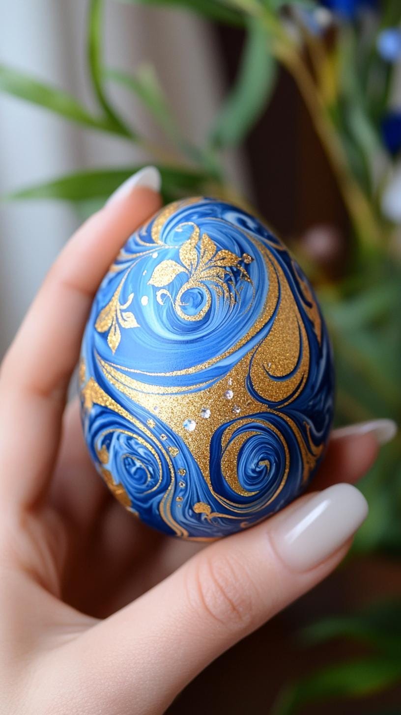 18. Blue and gold marbled eggs with metallic finish-2