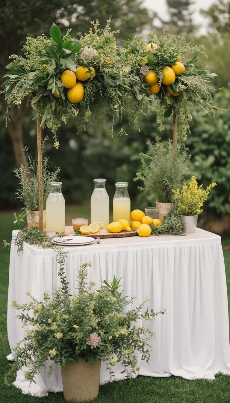 21 Dreamy Garden Wedding Decor Ideas 55 20. Bohemian-style lemonade bar with herbs and fresh fruits-1